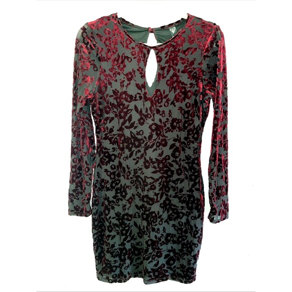 Windsor Black Red Velvet Dress Burn Out Long Sleeve Goth Grunge Party Dark XL - Picture 1 of 8